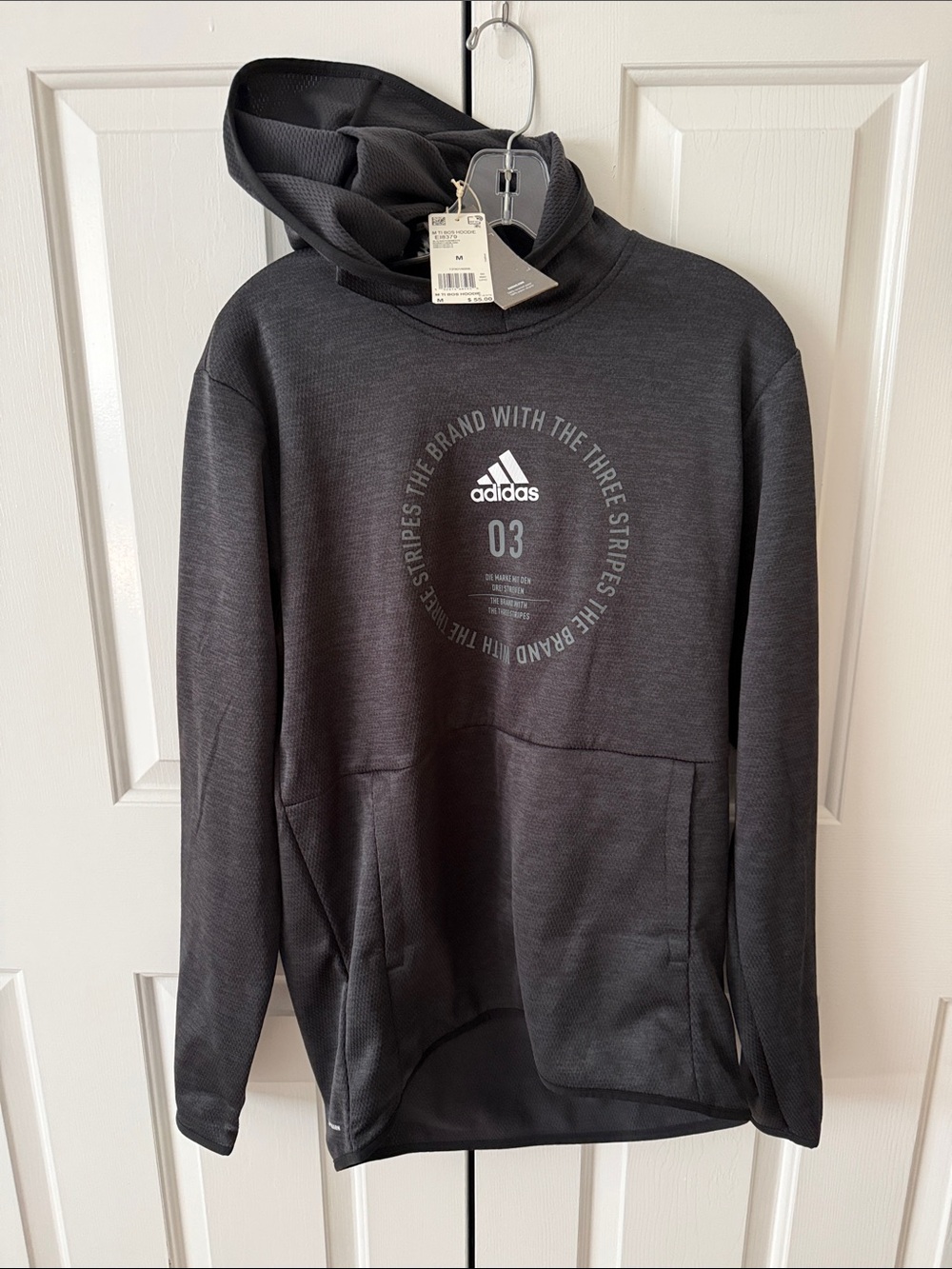 adidas Dark Gray Pullover Hoodie with Logo Graphic size M